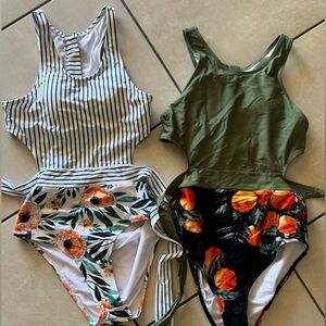 Cupshe 2 White and Green Striped Swimsuits M